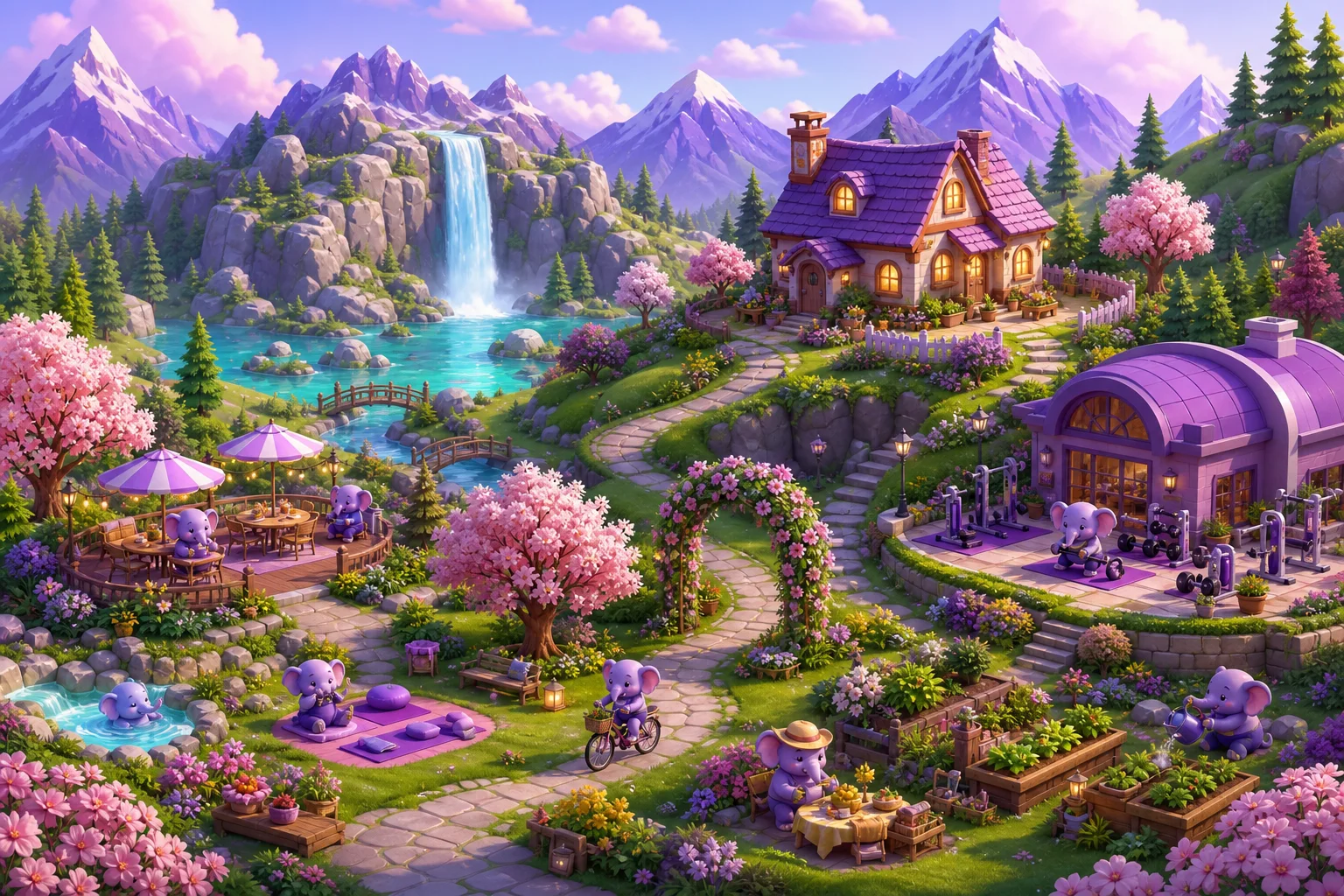 The World of Elo connecting places for water, sleep, movement, meals and non-scale wins.
